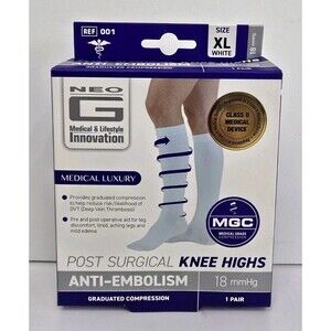 NEO G Post Surgical Knee High Anti-Embolism Stockings White Size XL 18mmHg NEW